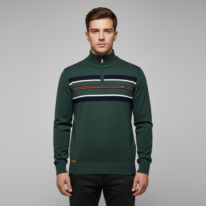 Pull Homme Demi-Zip Rayé