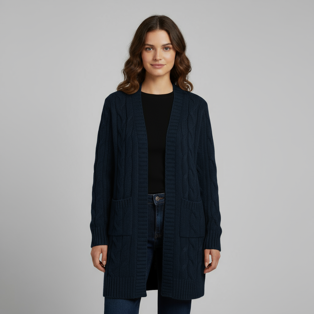 Cardigan Femme Long à Capuche | Maille Côtelée