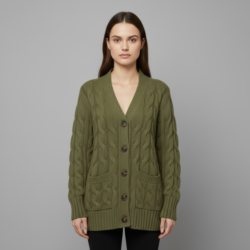 Cardigan Femme Maille Torsadée Boutonné