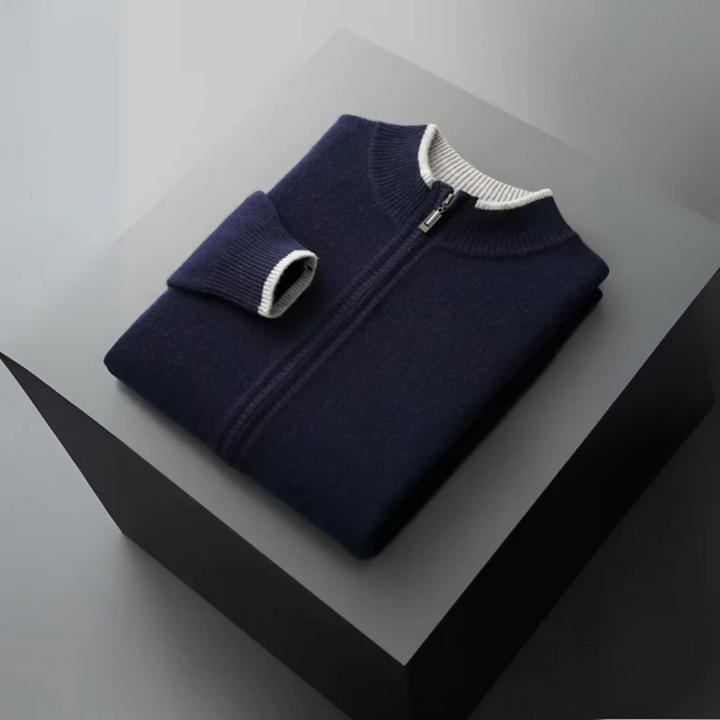 Cardigan Homme Zippé Laine Mérinos | Col Montant
