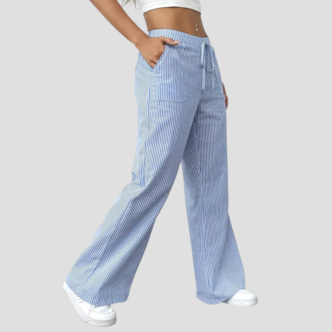 Pantalon Large Femme Rayé | Taille à Cordon