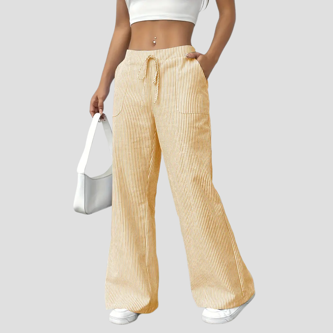 Pantalon Large Femme Rayé | Taille à Cordon