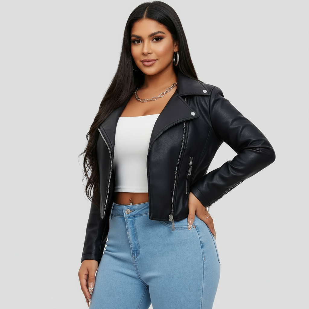 Veste Biker Femme Zippée | Col à Revers