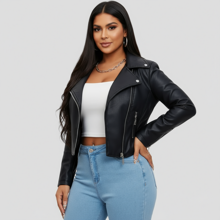 Veste Biker Femme Zippée | Col à Revers