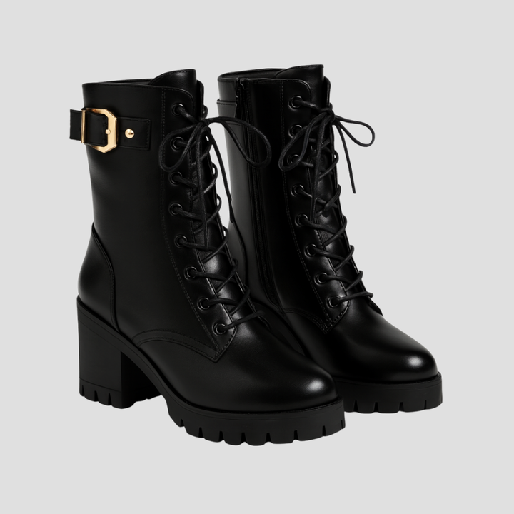 Bottines de combat femme similicuir à lacets