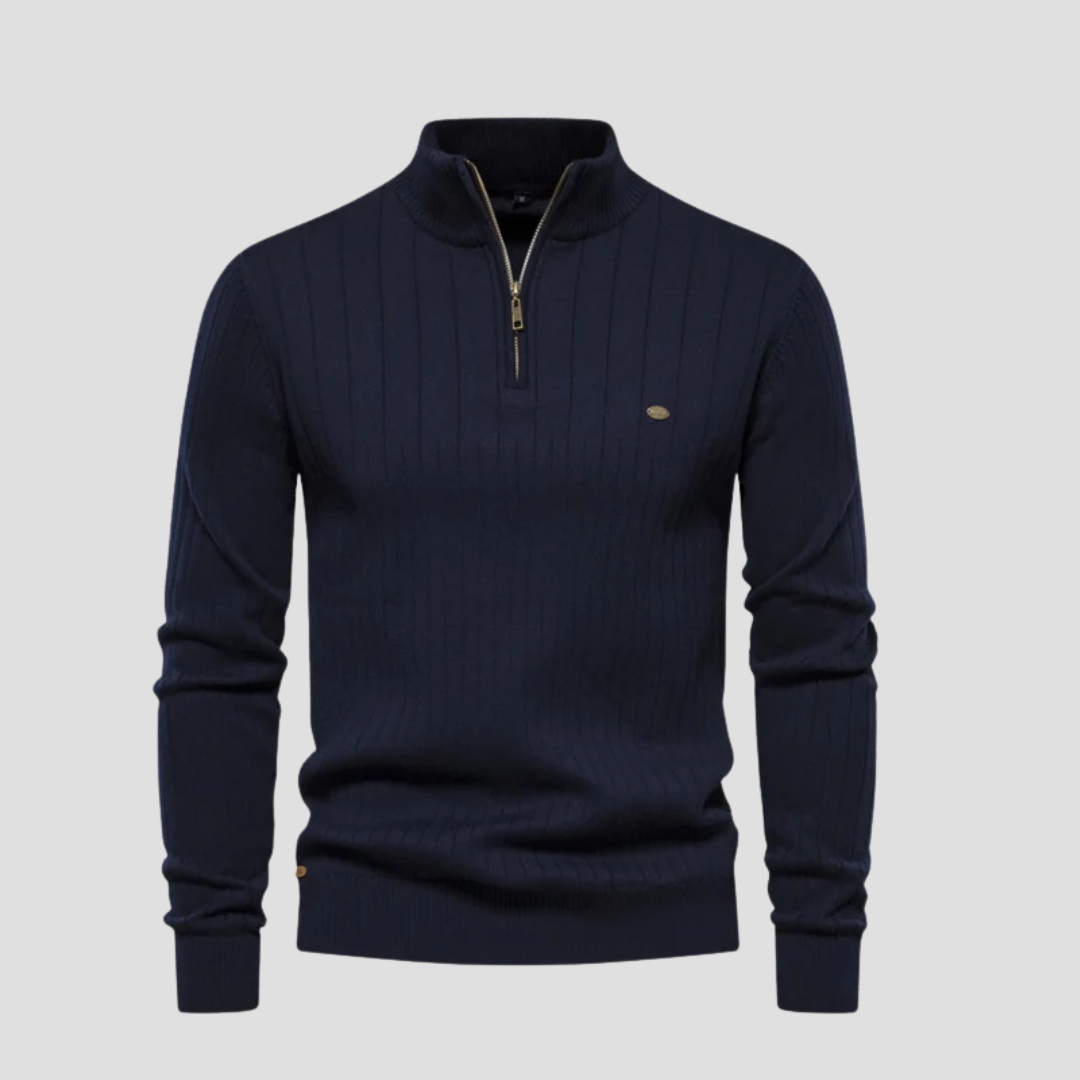 Pull Homme Demi-Zip Maille Côtelée