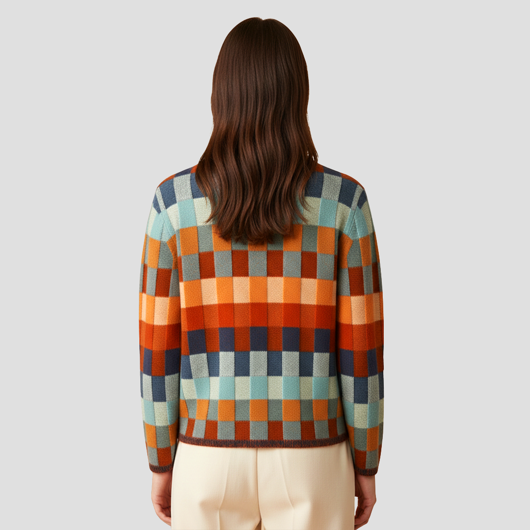 Pull Femme Col Roulé Patchwork Orange