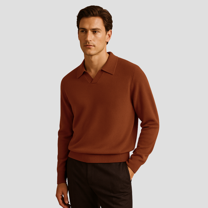 Pull Homme Col Ouvert Maille Côtelée