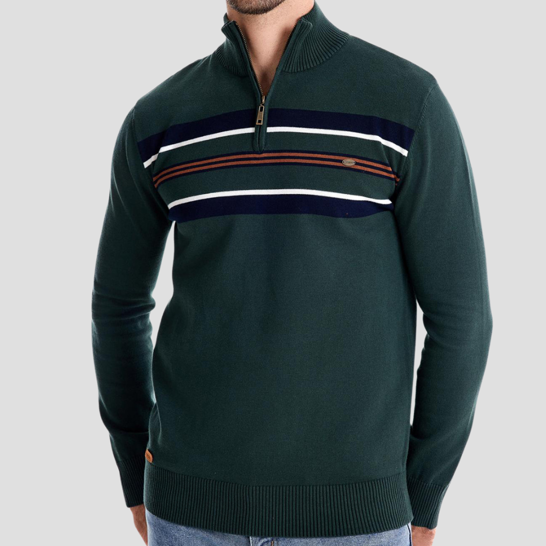Pull Homme Demi-Zip Rayé