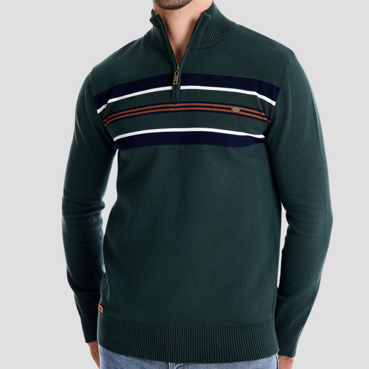Pull Homme Demi-Zip Rayé