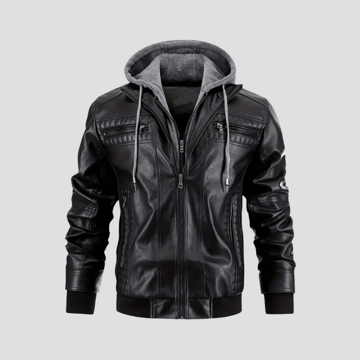 Veste Motard Homme Cuir à Capuche