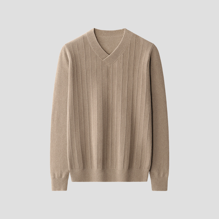 Pull Homme Col V Maille Côtelée