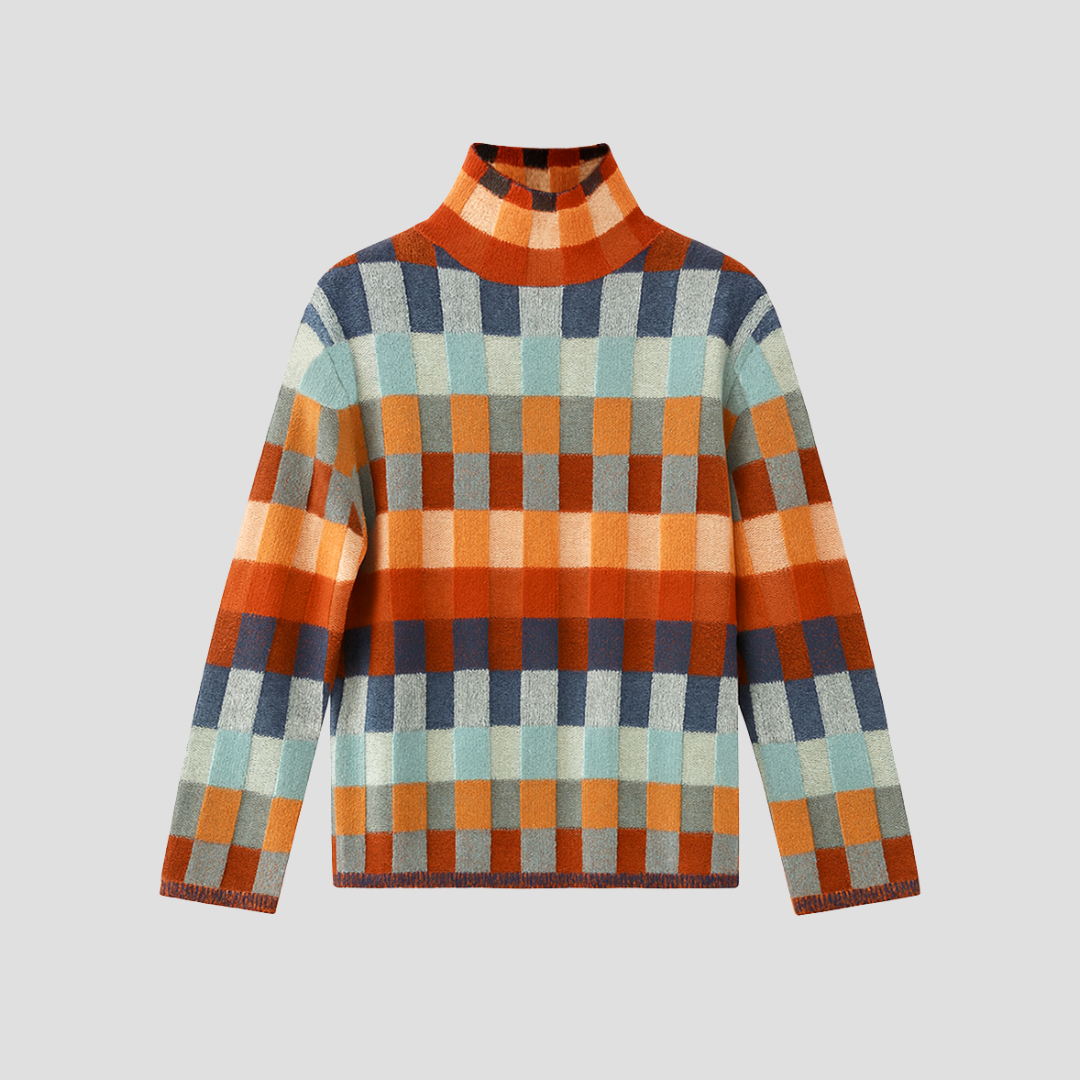 Pull Femme Col Roulé Patchwork Orange