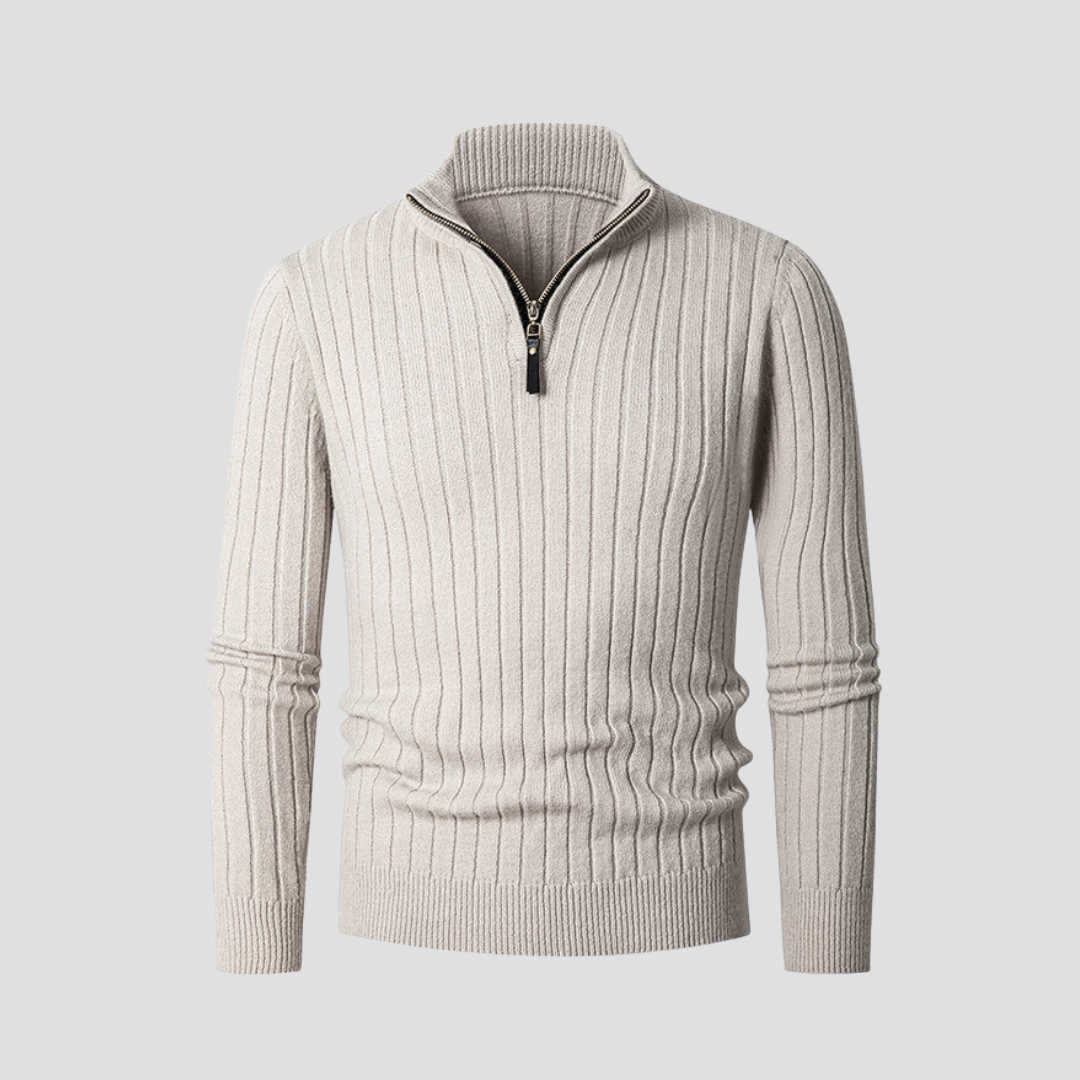 Pull Homme Zippé Col Montant | Maille Côtelée