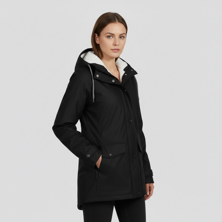 Veste Femme Coupe-Vent Doublée Polaire à Capuche