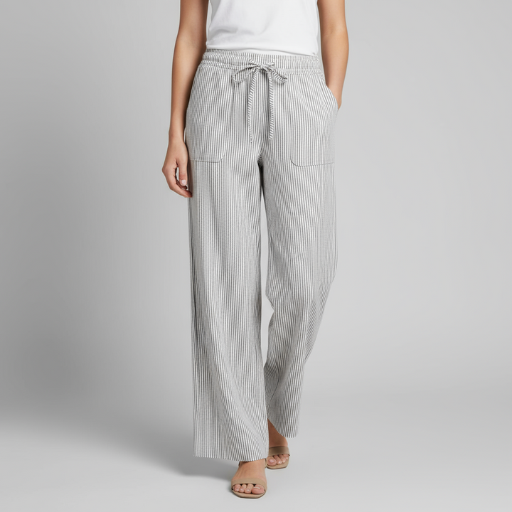 Pantalon Large Femme Rayé | Taille à Cordon