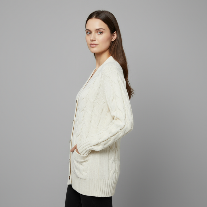 Cardigan Femme Maille Torsadée Boutonné