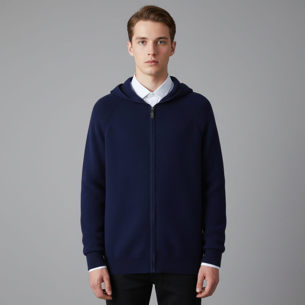 Cardigan Homme Mérinos à Capuche Zippé