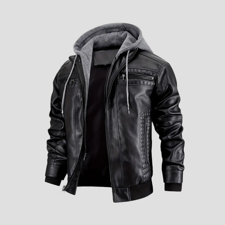 Veste Motard Homme Cuir à Capuche