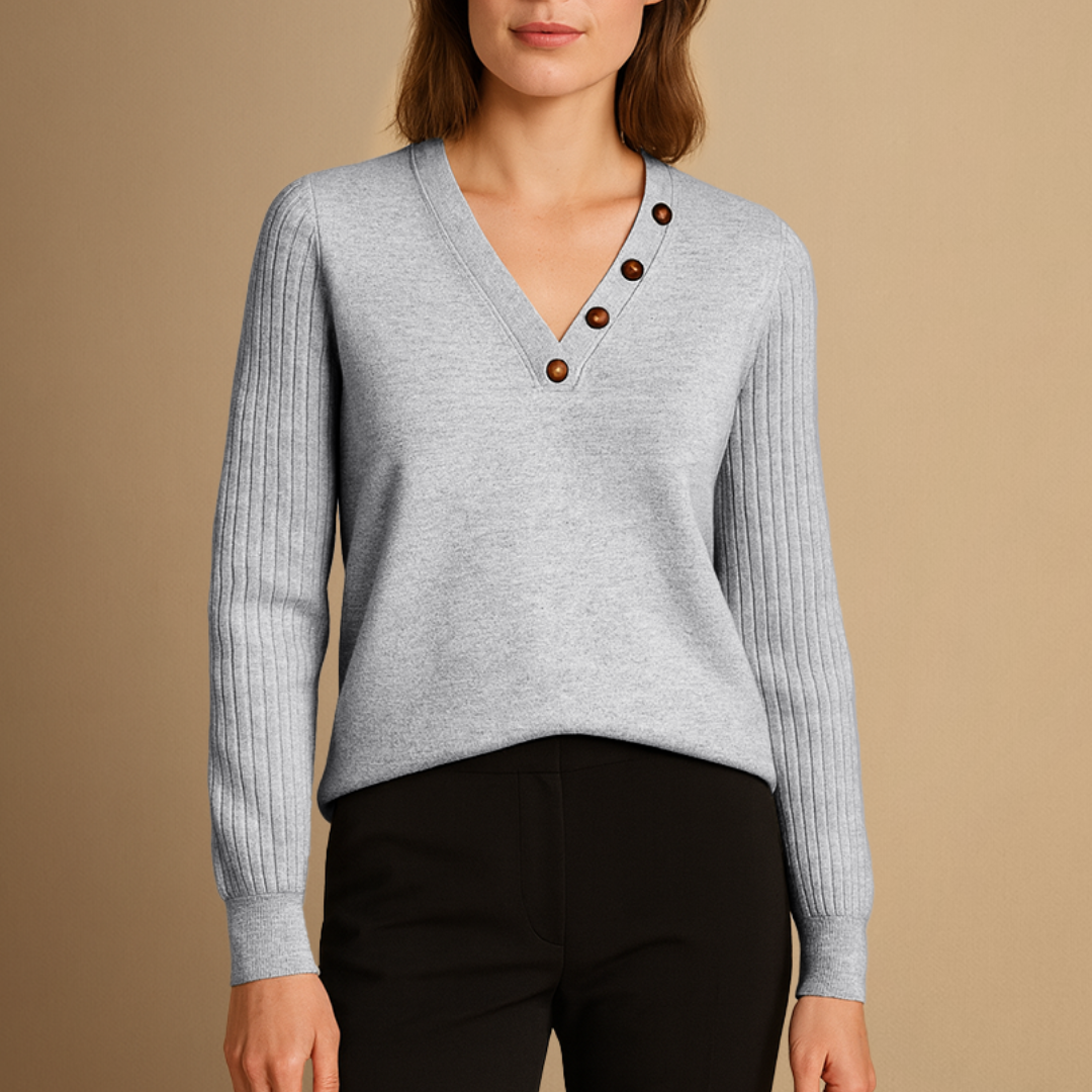 Pull Femme Col V Maille Côtelée