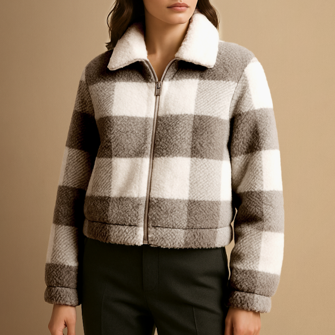 Veste Teddy Femme à Carreaux Zippée