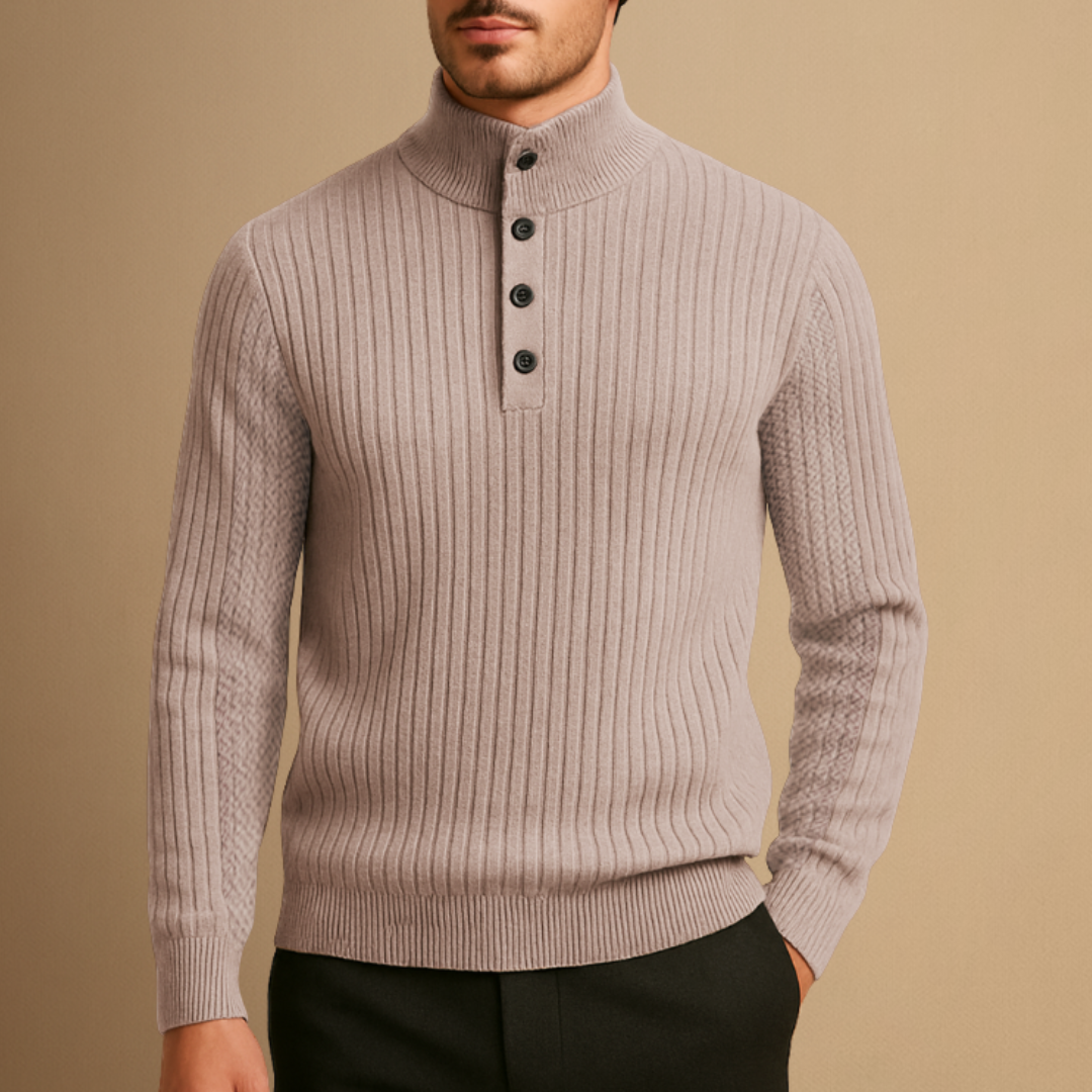 Pull Henley Homme Laine Mérinos Côtelé