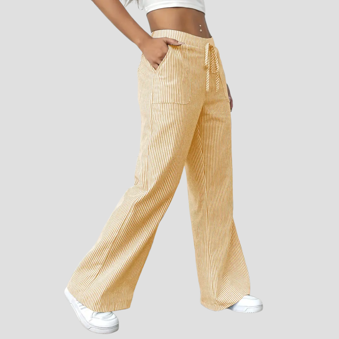 Pantalon Large Femme Rayé | Taille à Cordon