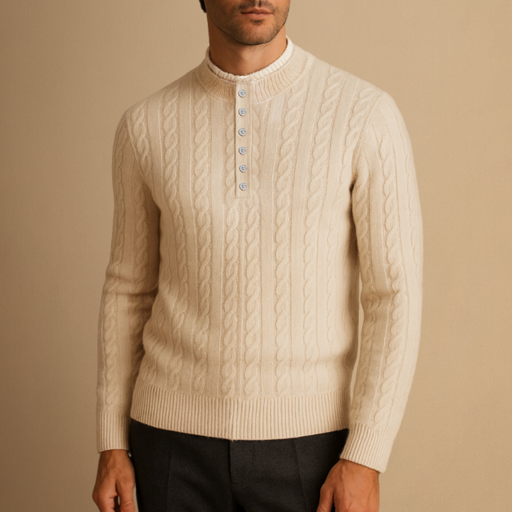 Pull Homme Laine Mérinos Torsadé | Col Boutonné