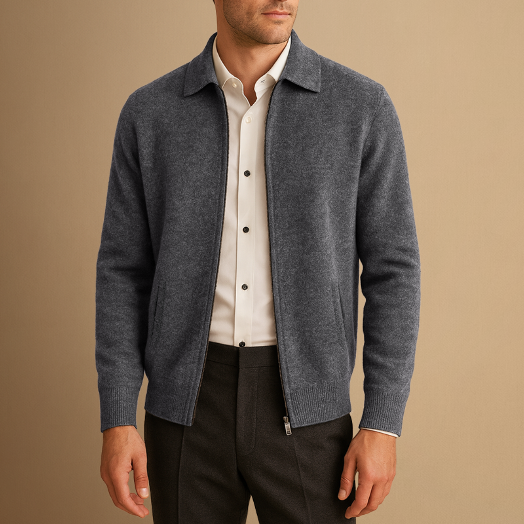 Cardigan Homme Cachemire Zippé Col Polo