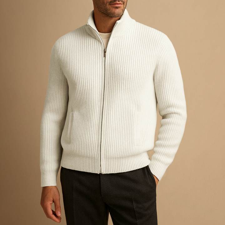 Cardigan Homme Zippé Maille Côtelée | Col Montant