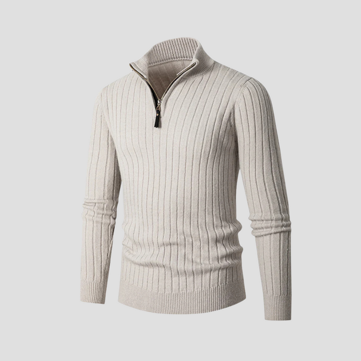 Pull Homme Zippé Col Montant | Maille Côtelée