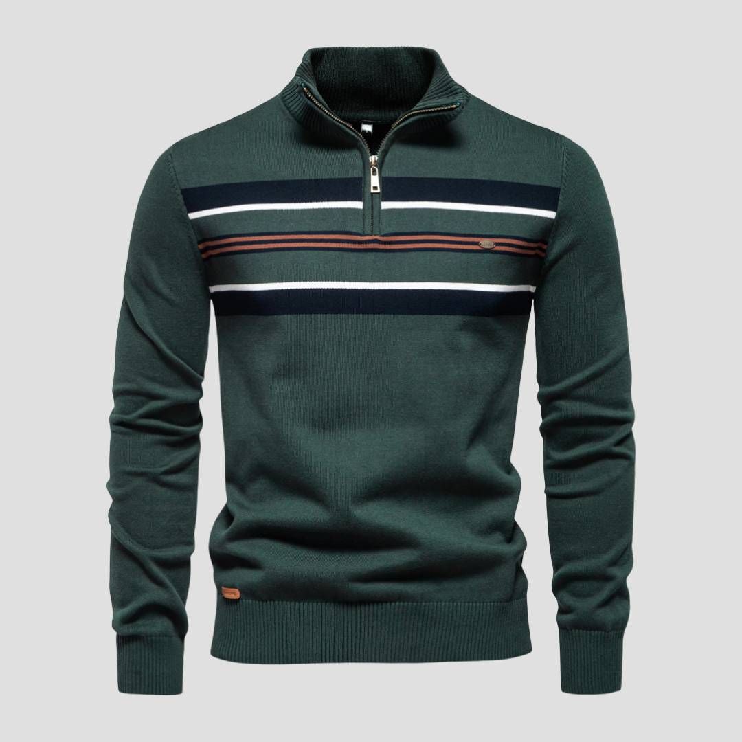 Pull Homme Demi-Zip Rayé