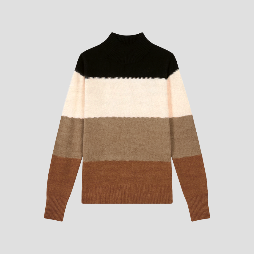 Pull Femme Bicolore Col Montant