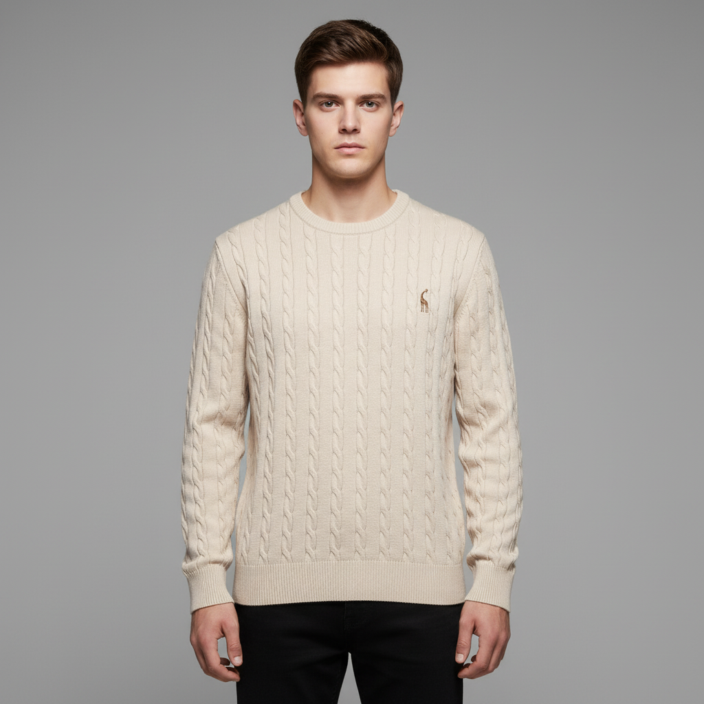 Pull Homme Col Rond Torsadé Coton Mélangé