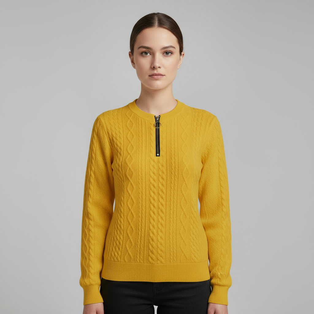 Pull Femme Demi-Zip Col Montant