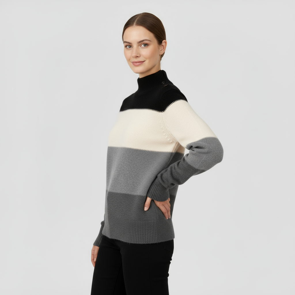 Pull Femme Bicolore Col Montant