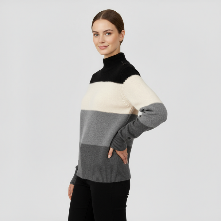 Pull Femme Bicolore Col Montant