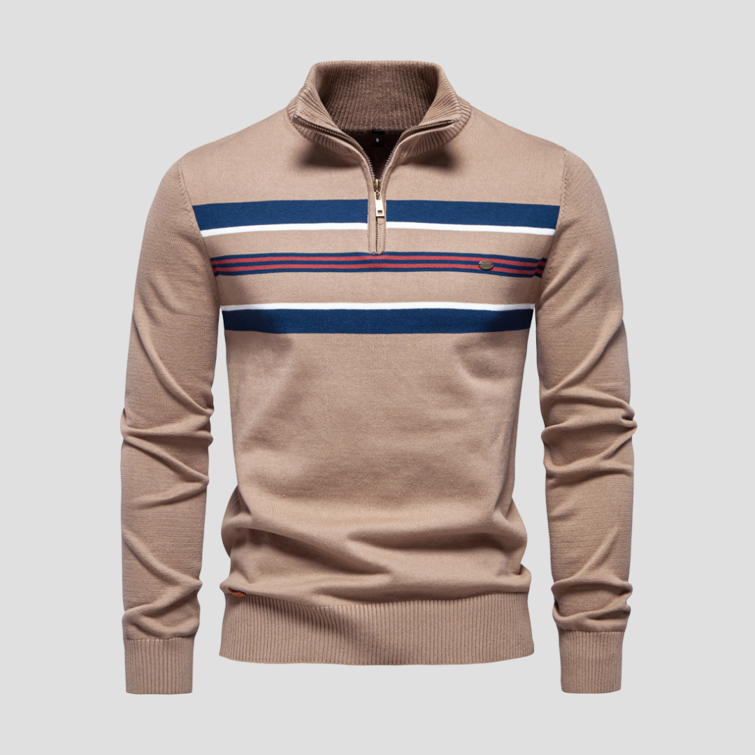 Pull Homme Demi-Zip Rayé