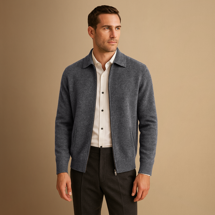 Cardigan Homme Cachemire Zippé Col Polo