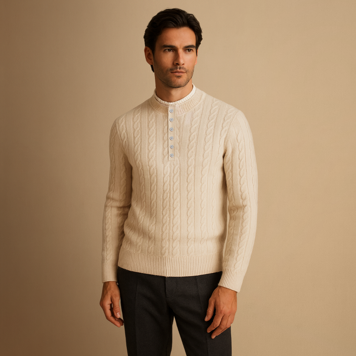 Pull Homme Laine Mérinos Torsadé | Col Boutonné