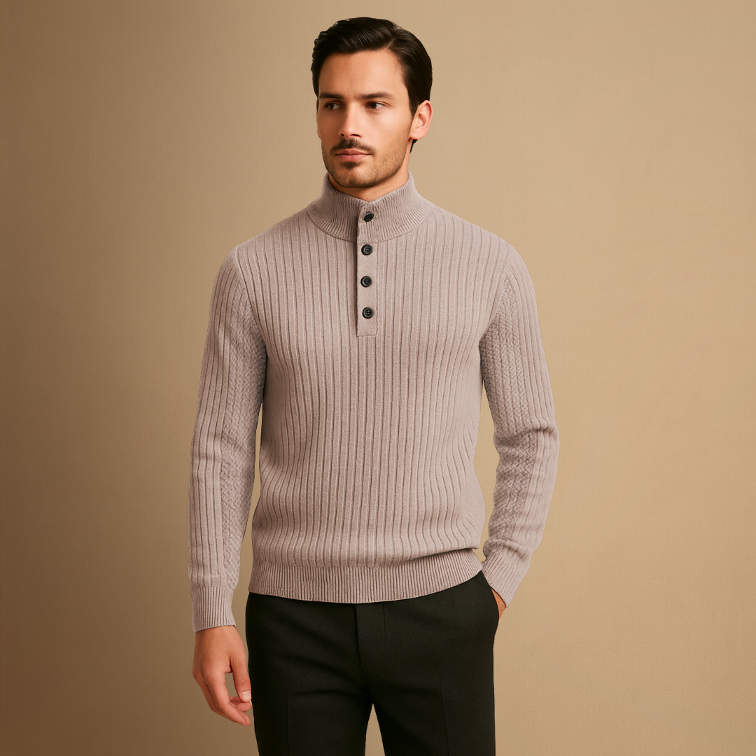 Pull Henley Homme Laine Mérinos Côtelé