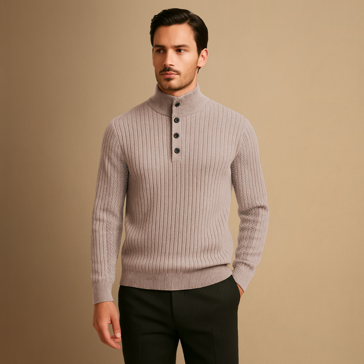 Pull Henley Homme Laine Mérinos Côtelé