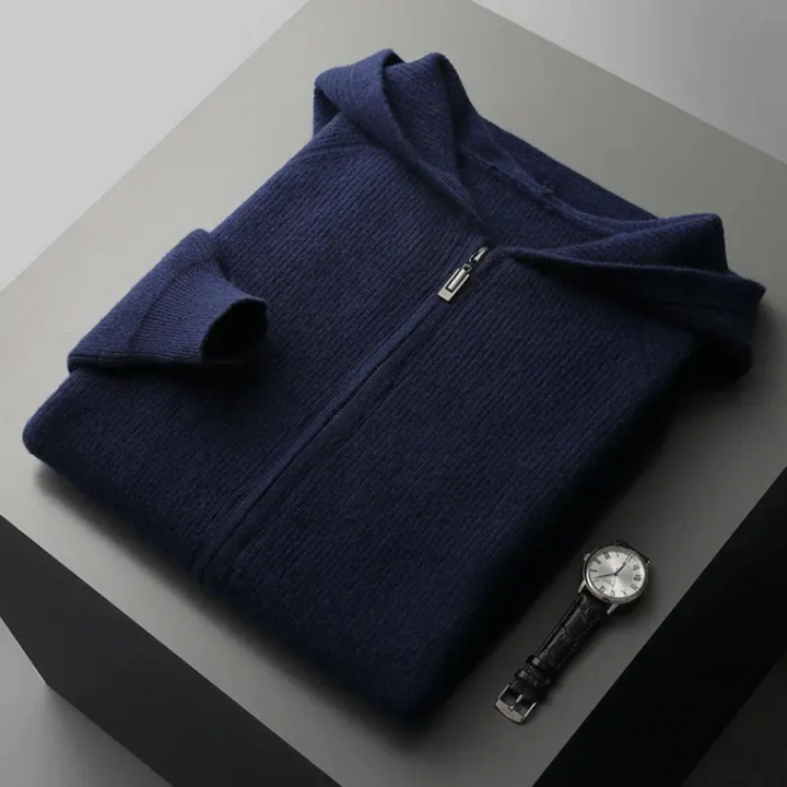 Cardigan Homme Zippé à Capuche Laine Mélangée