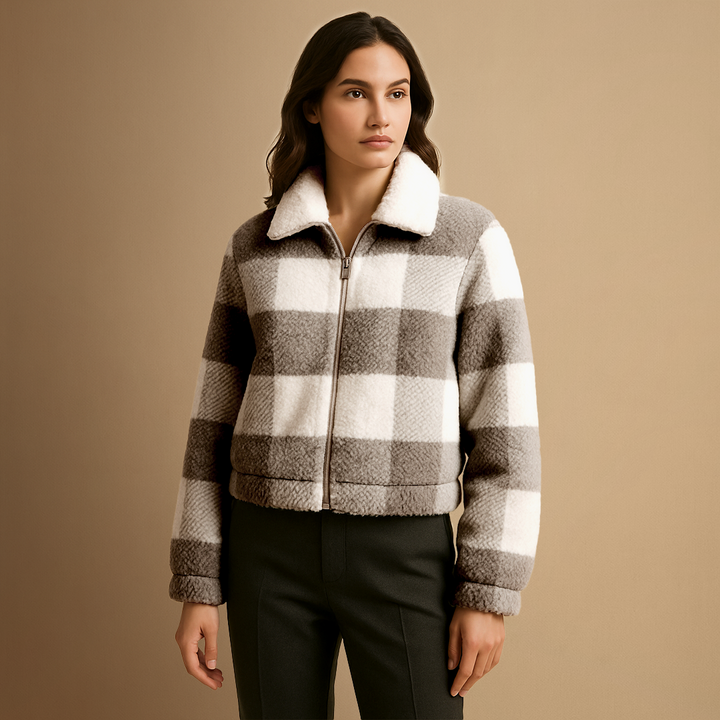 Veste Teddy Femme à Carreaux Zippée