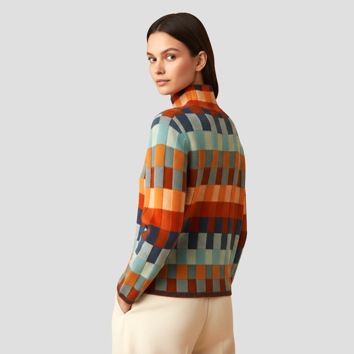 Pull Femme Col Roulé Patchwork Orange