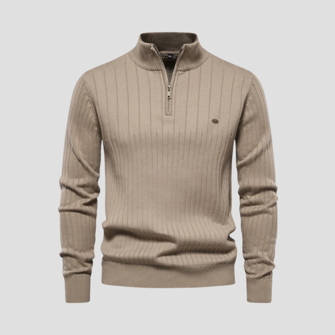 Pull Homme Demi-Zip Maille Côtelée