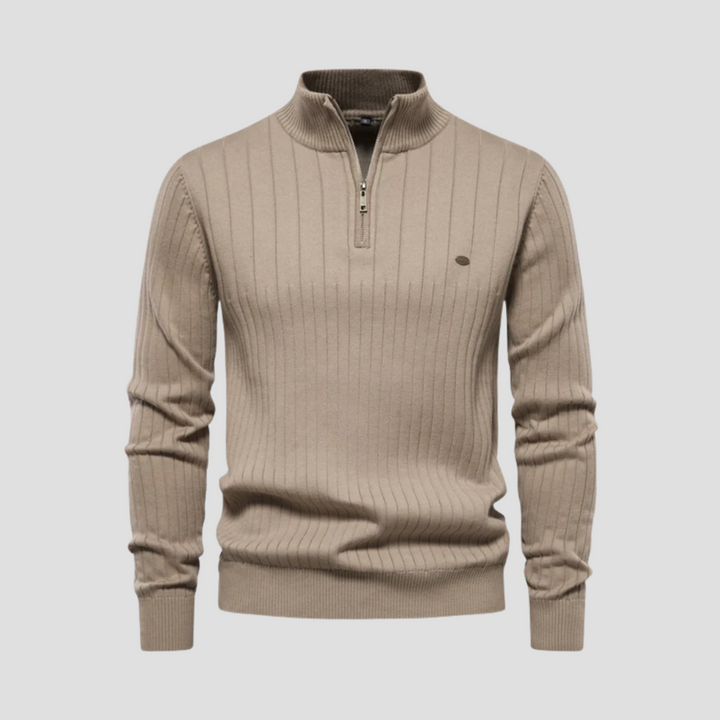 Pull Homme Demi-Zip Maille Côtelée