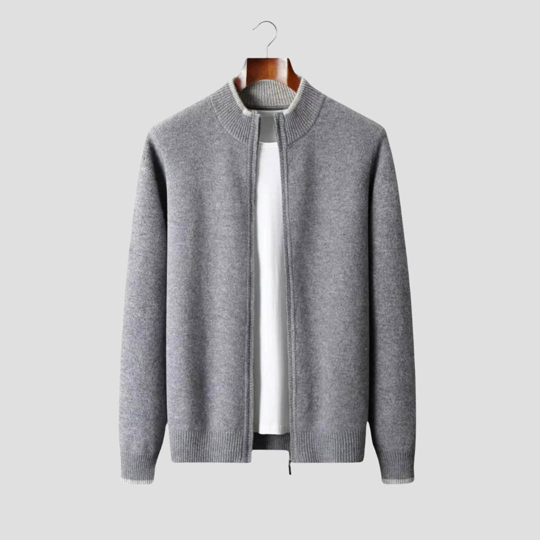 Cardigan Homme Zippé Laine Mérinos | Col Montant