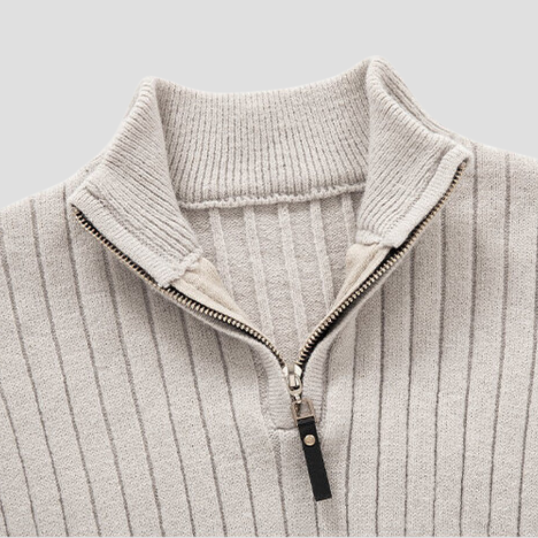Pull Homme Zippé Col Montant | Maille Côtelée