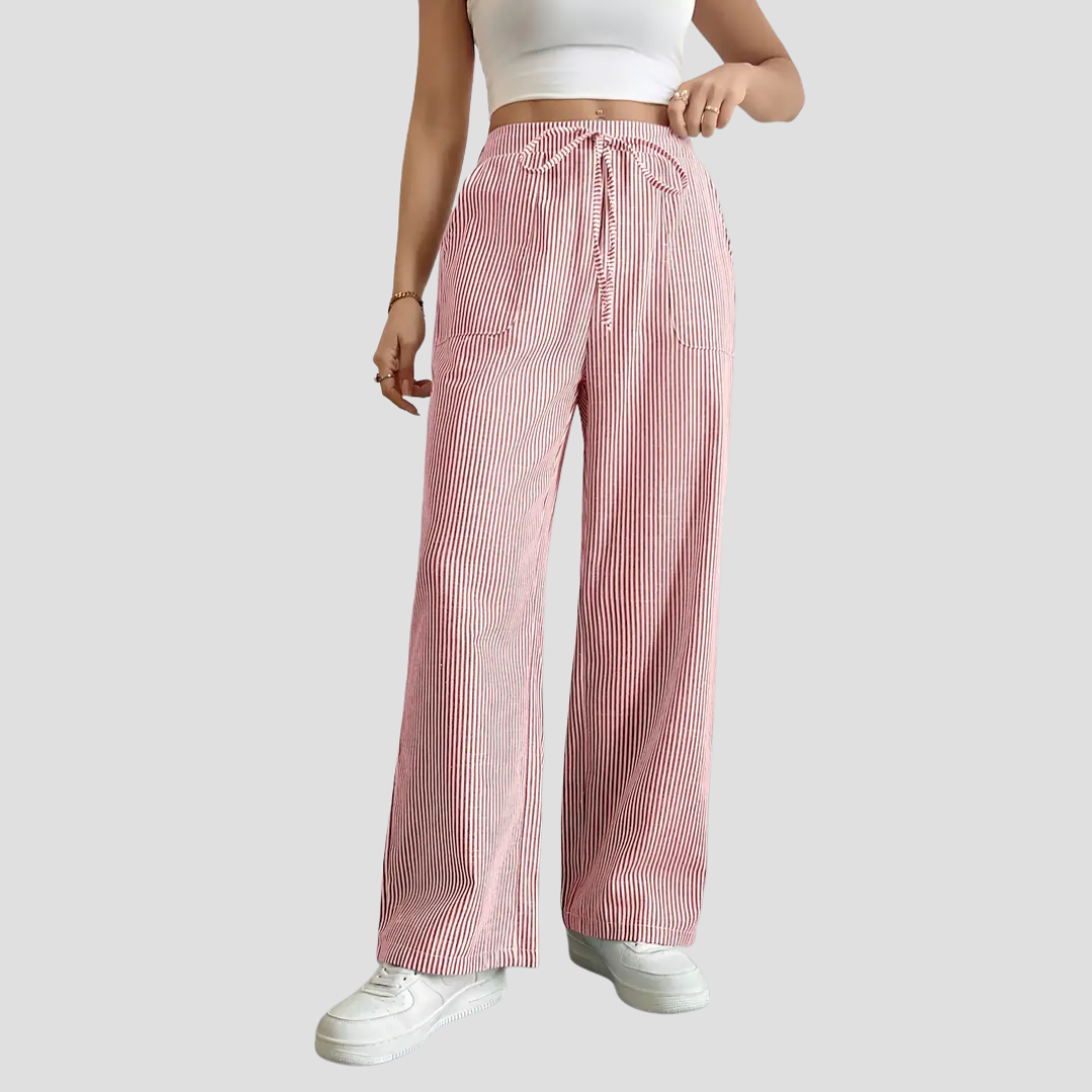 Pantalon Large Femme Rayé | Taille à Cordon